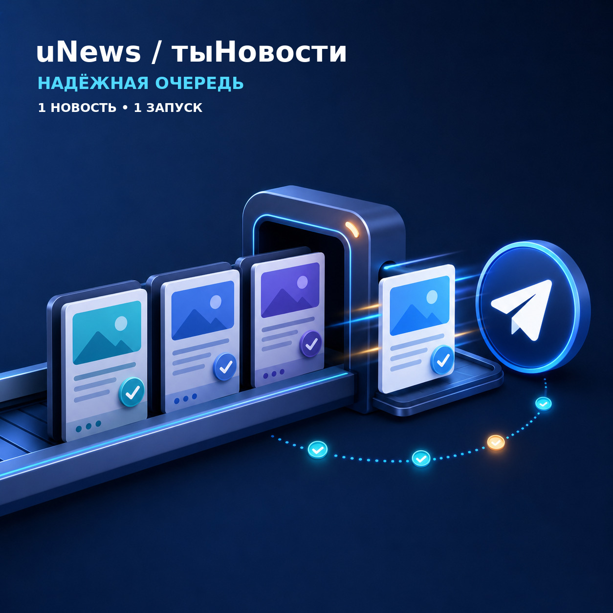 Карточки новостей проходят по очереди к публикации в Telegram